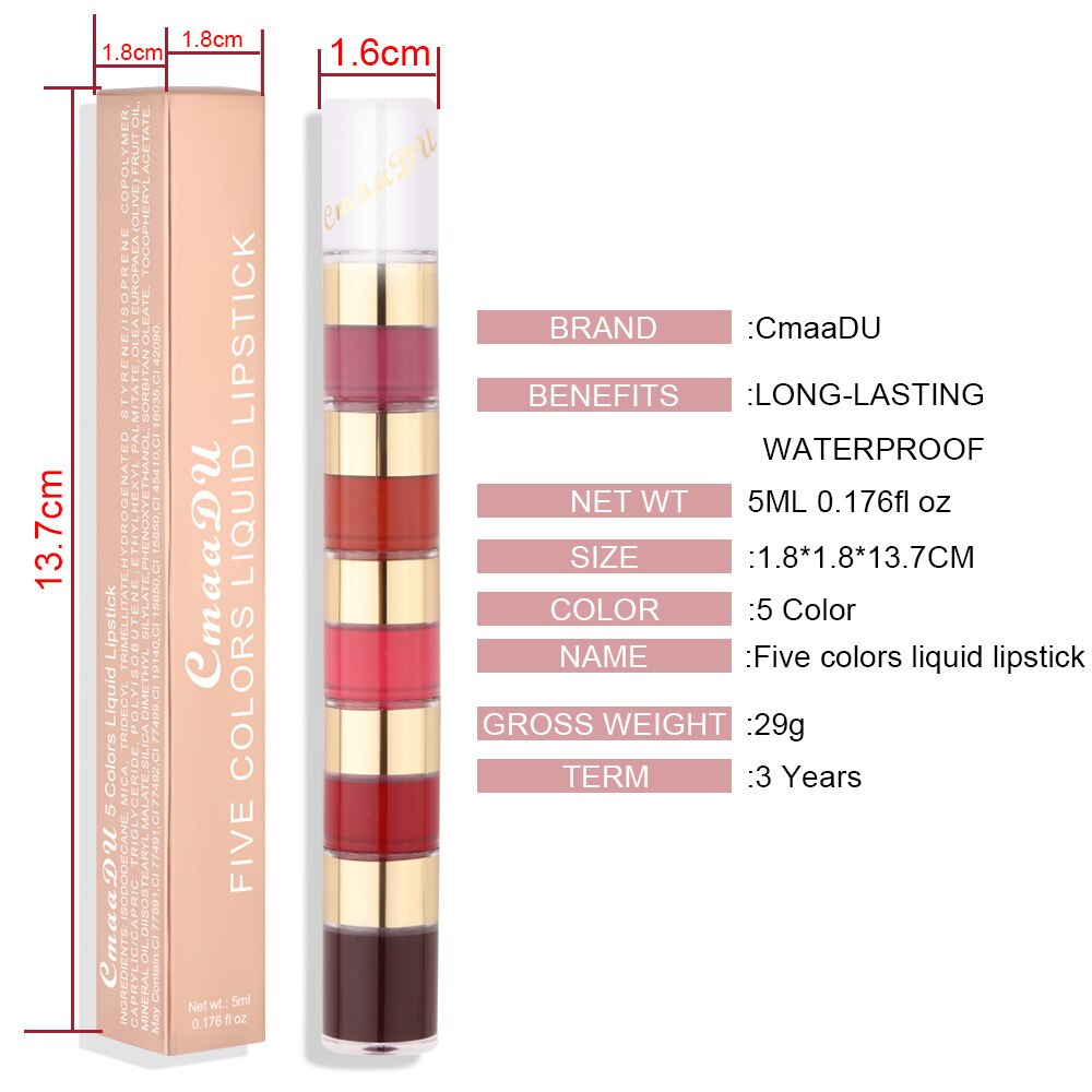 5 Colors Makeup Matte Lipstick Waterproof Long Lasting liquid Lip Stick